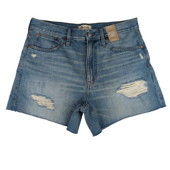 NWT Madewell Relaxed Mid-length Denim Shorts Distressed - Women's Size 30 - Picture 1 of 8